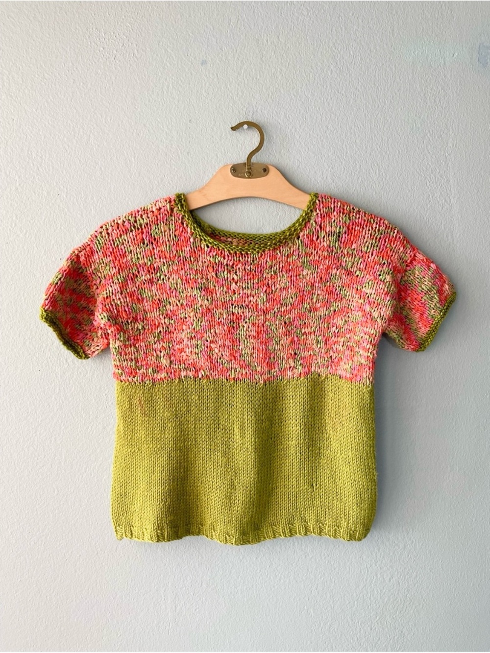 🌱5/$25🌱 Handmade | Pink & Green Knit Crochet Cottagecore Blouse Tee